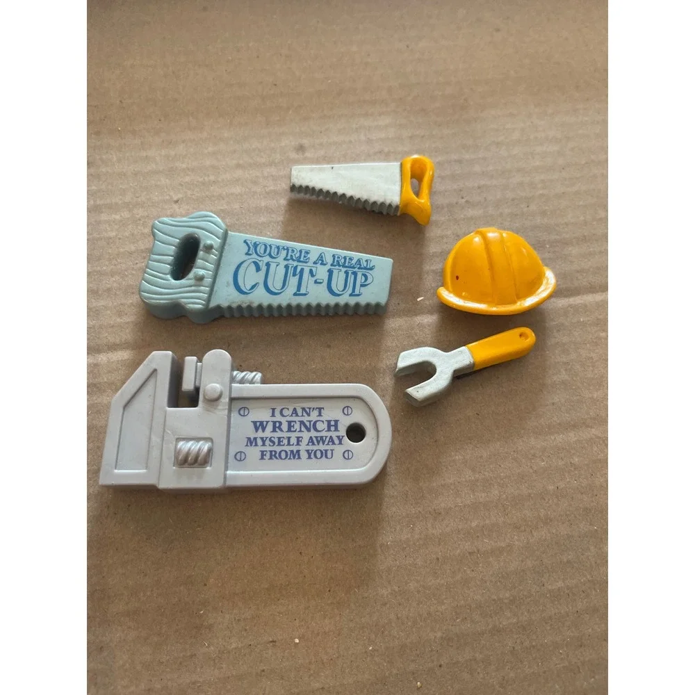 Vintage Hallmark Tool magnets Set Wrench Saw Hard Hat Puns Novelty Stationery‎